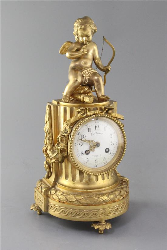 A late 19th century French ormolu mantel clock, by Lachenal of Paris, 13.5in.